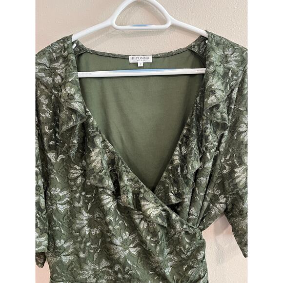Kiyonna Green Lace Wrap Top – Size 2 (2X) – Romantic Boho Fairycore Style - Picture 4 of 10